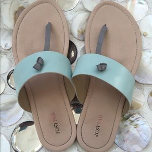 Turquoise and Gray Flip Flops