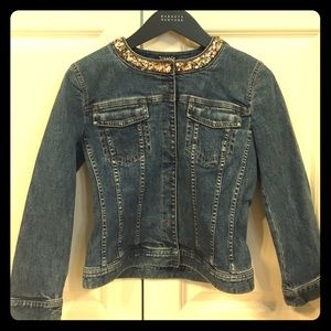 Tahari XS denim blazer with beaded collar