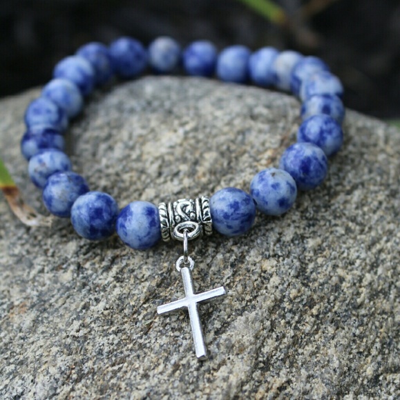 Sodalite cross charm bracelet