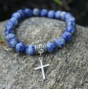 Sodalite cross charm bracelet