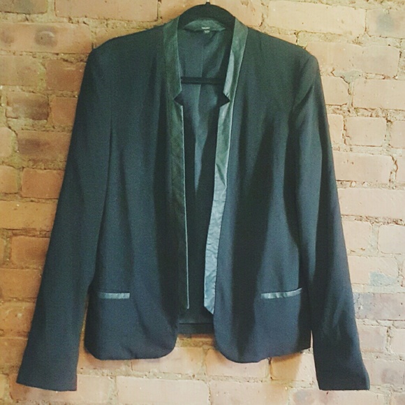 Black vegan leather trim blazer