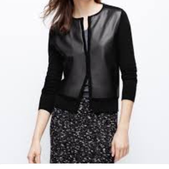 NWT | Ann Taylor Faux Leather Front Cardigan