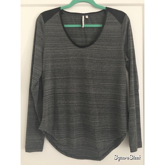 Gray/black Calvin Klein top with leather shoulder