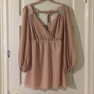 Lipsy long sleeved light pink/nude dress