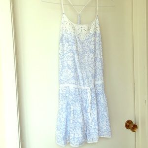 *Blue white flower pattern cinch waist sundress