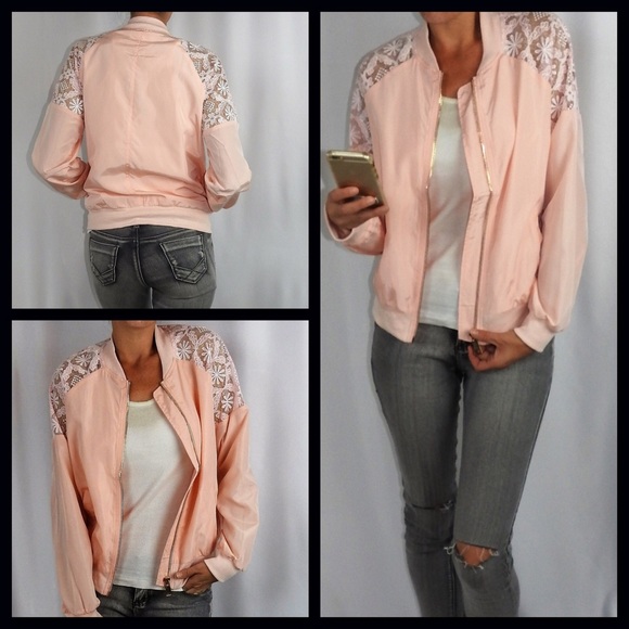 1 LEFT‼️SCORE⚡️Light Pink with Lace Detail Bomber - Picture 4 of 4