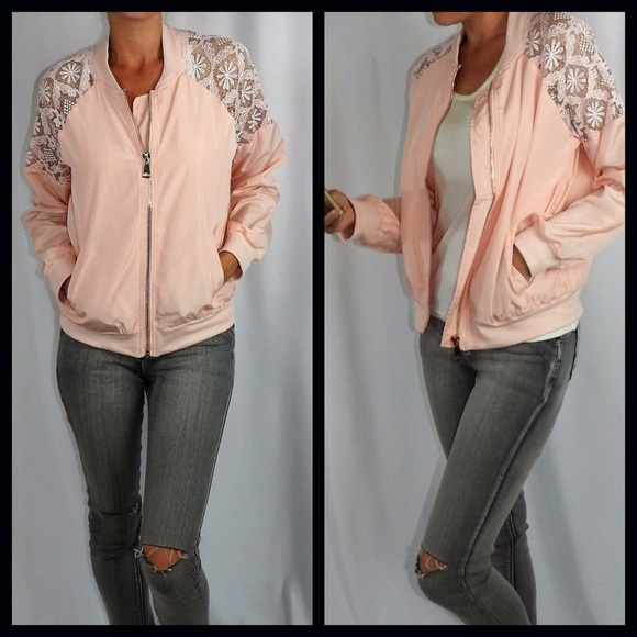 1 LEFT‼️SCORE⚡️Light Pink with Lace Detail Bomber - Picture 3 of 4