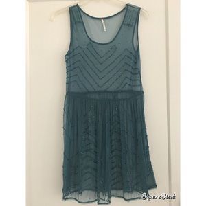 Free People Embellished Teal Sheer Slip Dress