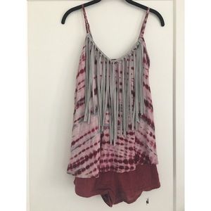 Judith March Tie Dye Romper with Fringe