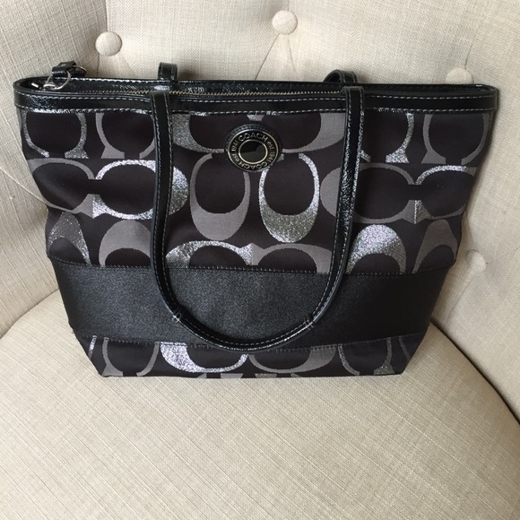 Black and silver coach tote