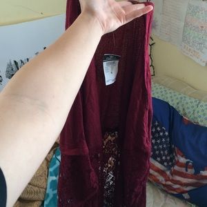 Red, lace bottom cover up/vest