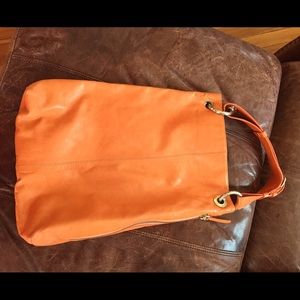 Orange Leather Theory Bag with Suede Interior