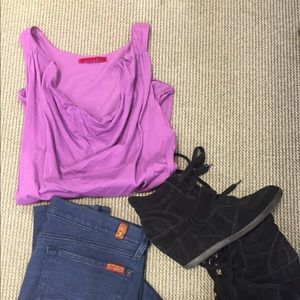 Velvet purple sleeveless cowl neck.