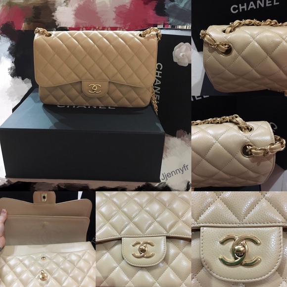 !!SOLD! Chanel Beige Caviar Jumbo Double Flap