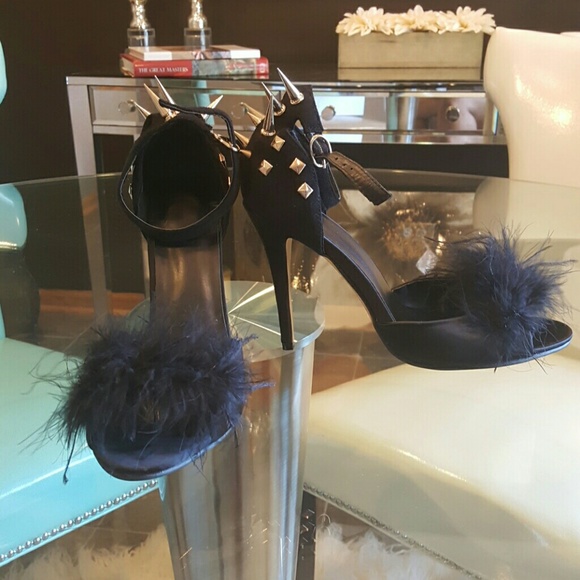 Black marabou spiked heels..NEVER WORN