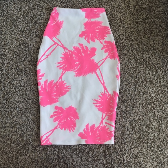 Pink palm trees midi skirt