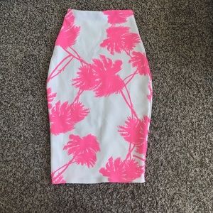 Pink palm trees midi skirt