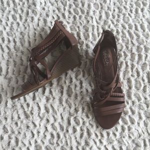 Brown Braided Strappy Sandal/Wedge