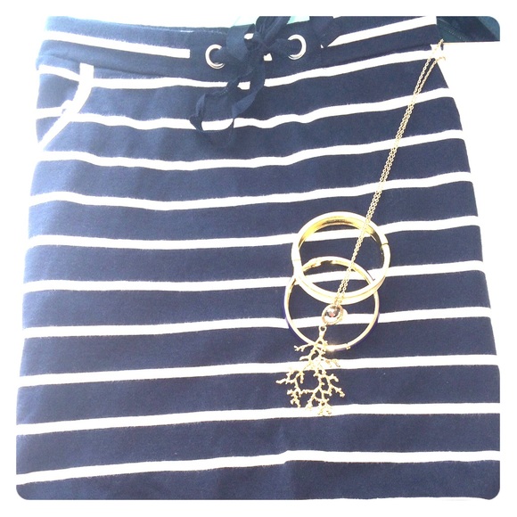 Nautica Navy and White Striped Cotton Skirt