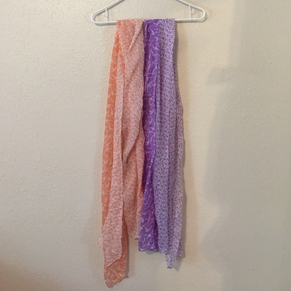 Purple and orange bird pattern scarves!