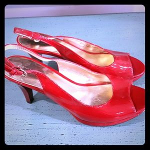 Red low heeled shoes