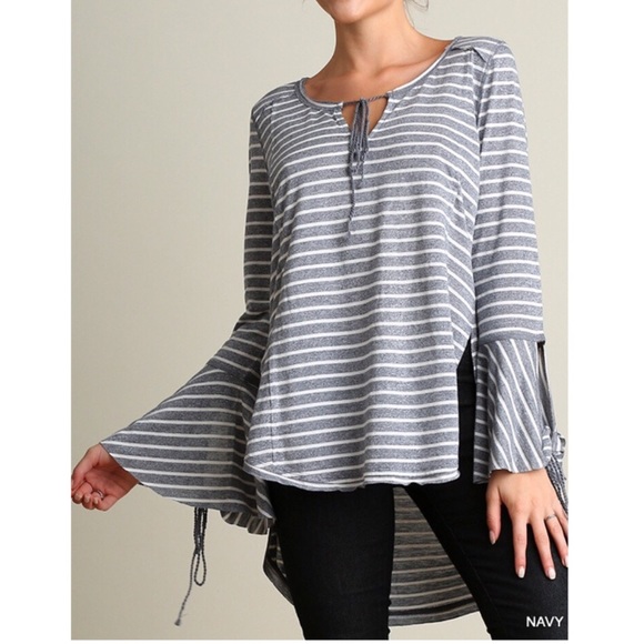 🌺❗️LAST❗️Stripe wide neck bell sleeves top - Picture 2 of 4