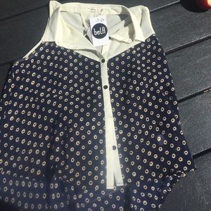 NWT Polyester spotted blouse navy and cream