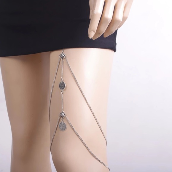 Leg thigh chain silver jewelry boho bohemian - Picture 2 of 2