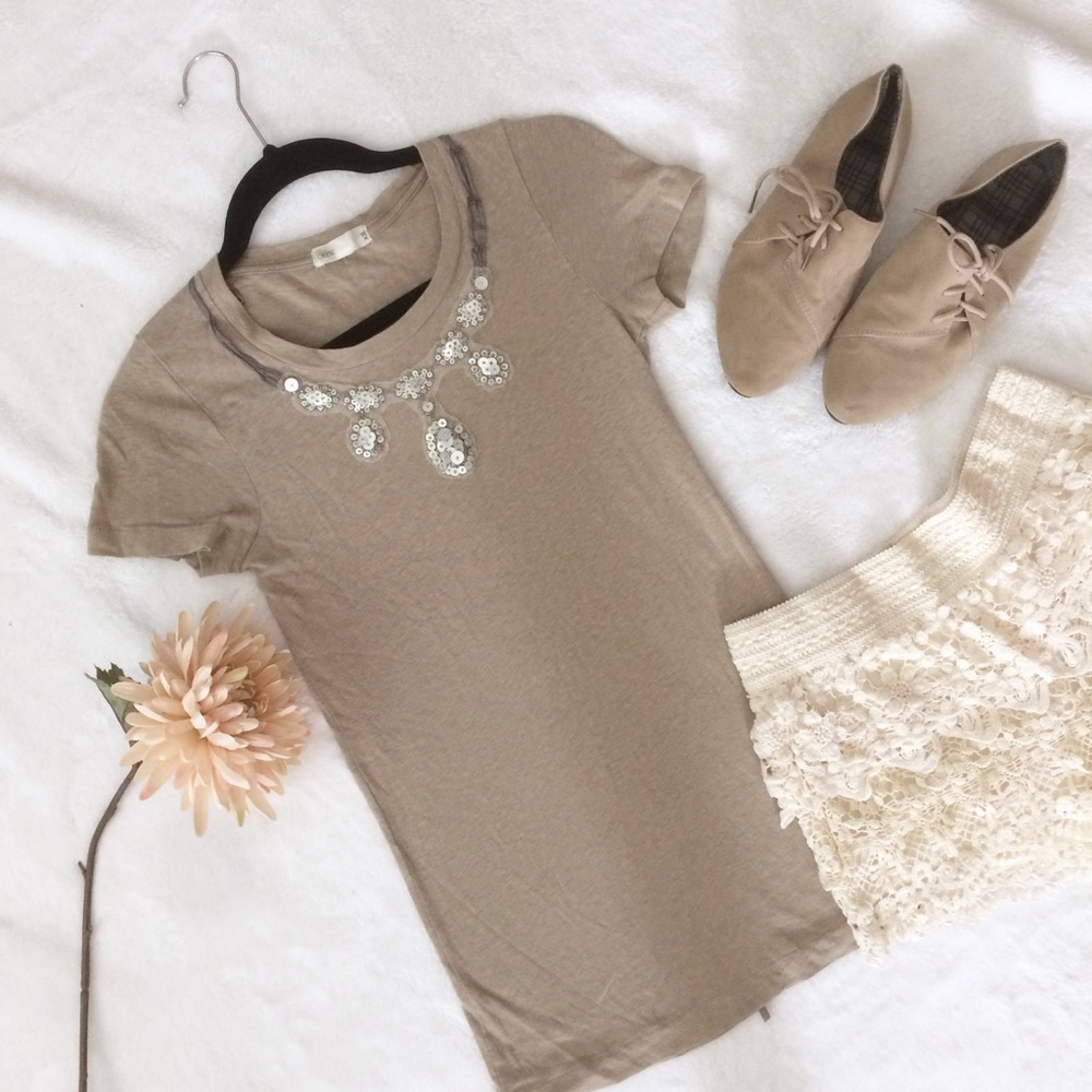 J. Crew |  tan embellished tee