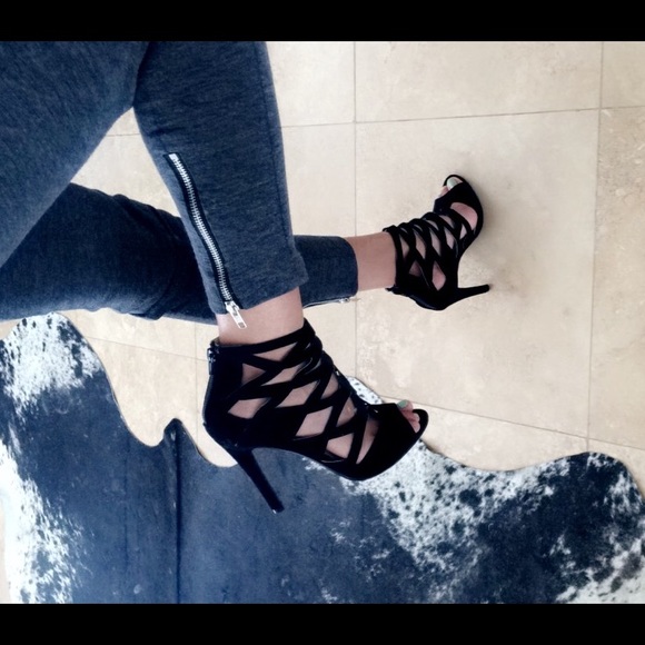 Black suede strappy heels