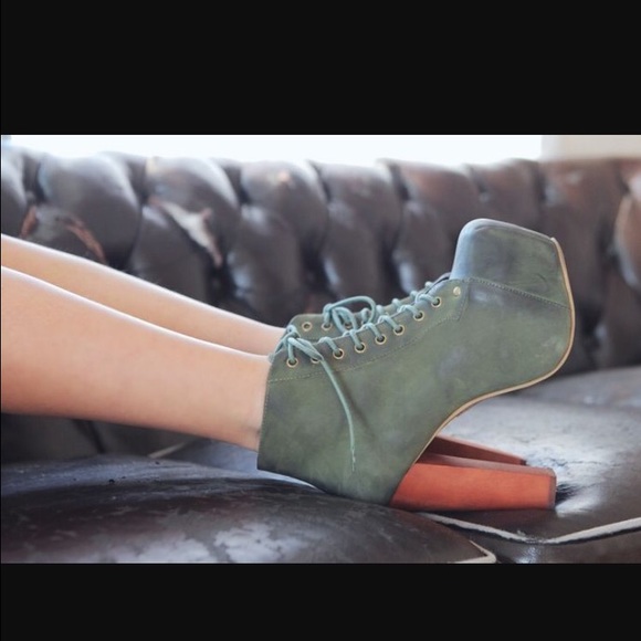 Jeffery Campbell Green Suede Lita Lace up boots