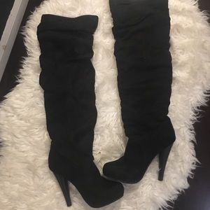 Black knee high suede boots