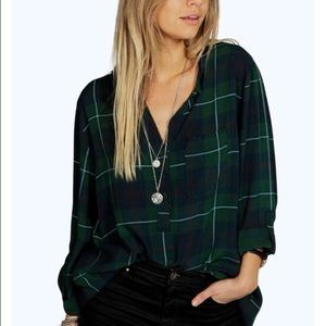 Boohoo ROSIE COLLARLESS CHECKED SHIRT