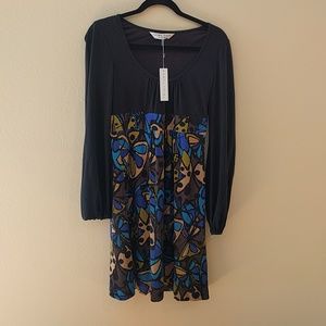 Trina Turk long sleeve black and patterned dress