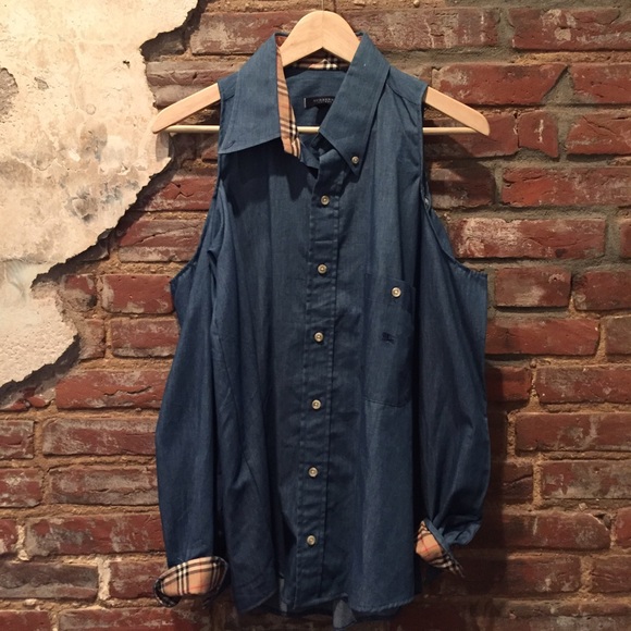 Urban Renewal Burberry Cold Shoulder Denim Shirt