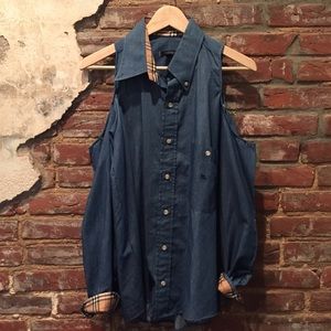 Urban Renewal Burberry Cold Shoulder Denim Shirt