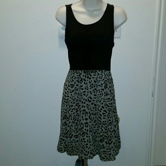 Sleeveless Black Top Dress With Animal Print Skirt