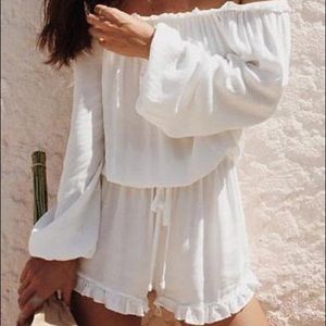 White Off-The-Shoulder Boho Romper