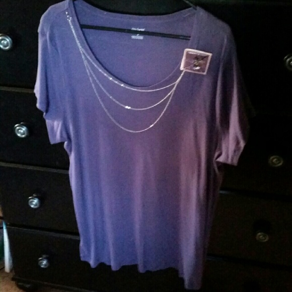 Purple Tee w/ neckline embelishment