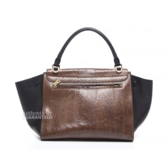 Celine Brown Python Black Leather Trapeze Bag - Picture 2 of 4