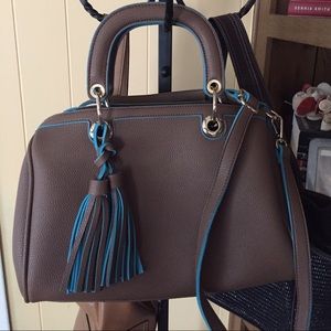 Taupe and Turquoise "leather" bag