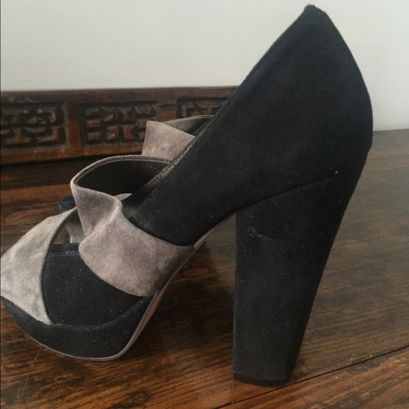 Jefferey Campbell black & grey suede 5" heels