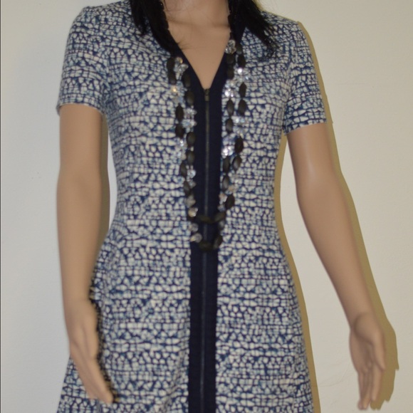Tory Burch Geometric-Print-Zip Front Ponte Dress