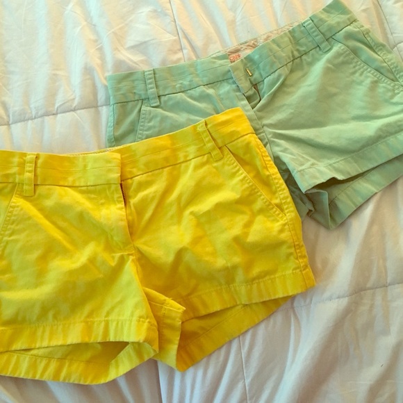 J Crew 3" Chino Shorts- sea foam  green & yellow
