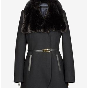 French Connection faux-fur collar wool coat