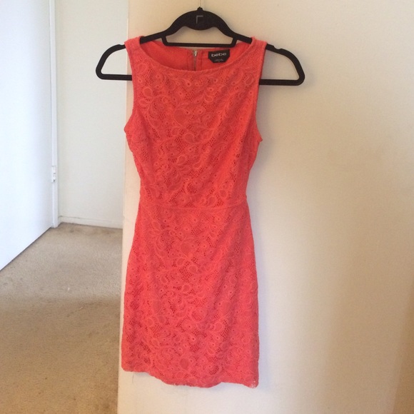 💐 Bebe 💐 Coral Lace Cutout Back Dress - Picture 3 of 4