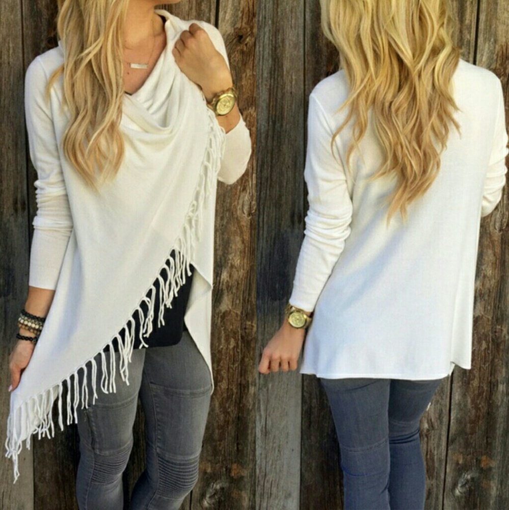 SOLD OUT! Long Sleeve Fringe Wrap - Picture 2 of 2