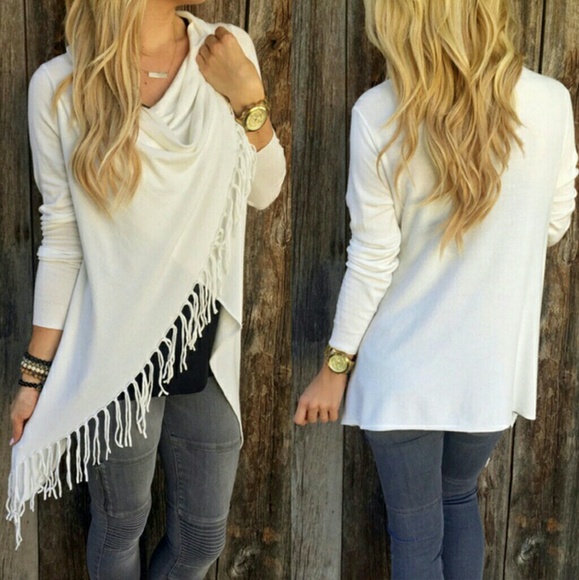 SOLD OUT! Long Sleeve Fringe Wrap - Picture 2 of 2