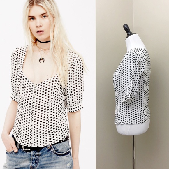 Free People Retro Chic Cream Electric Soul Blouse - Picture 2 of 4