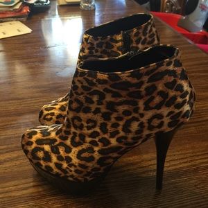 Leopard print high heel booties